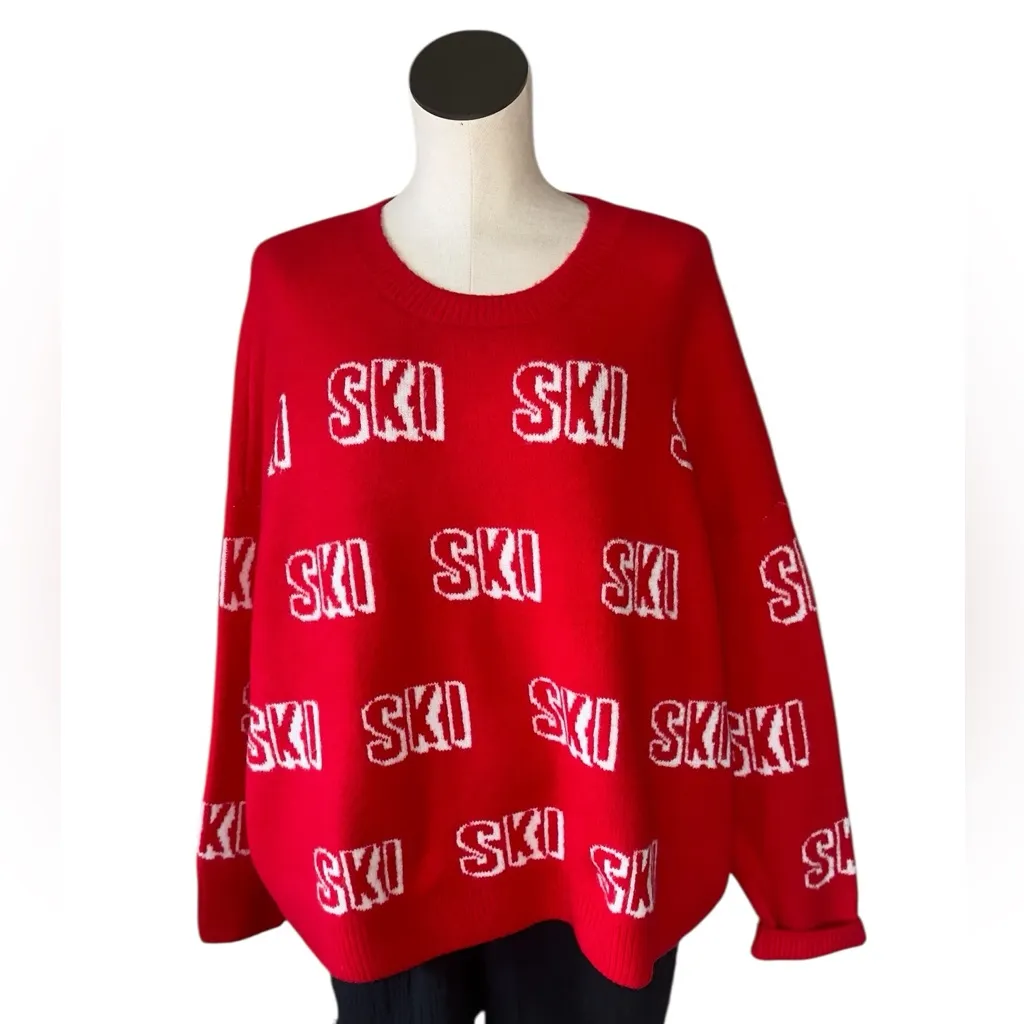NWT CECE Vibrant Red All-Over SKI Logo Knit Sweater - Cozy
Oversized Crewneck XL - Image 3