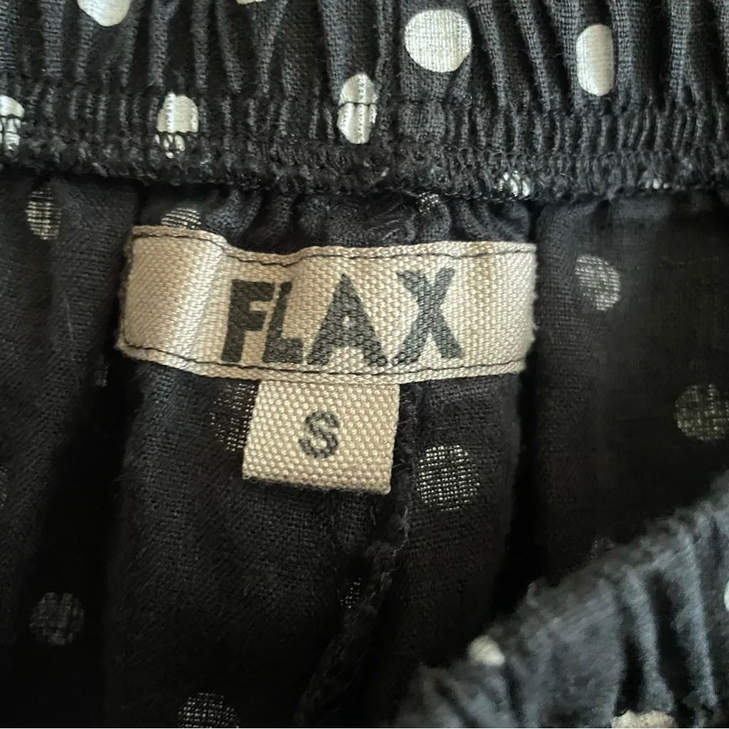 Flax 100% Linen Bedskirt Ruffle Hem Polka Dot Cropped Wide Leg Pants in Small - Image 3