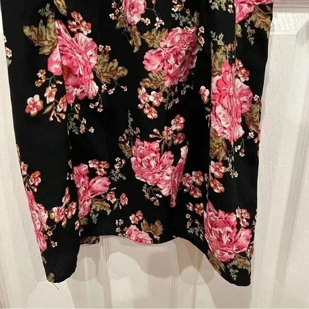 BP Womens Pink Floral Rose Print Midi Slit Cocktail Dress Wedding Guest Size M - Image 9