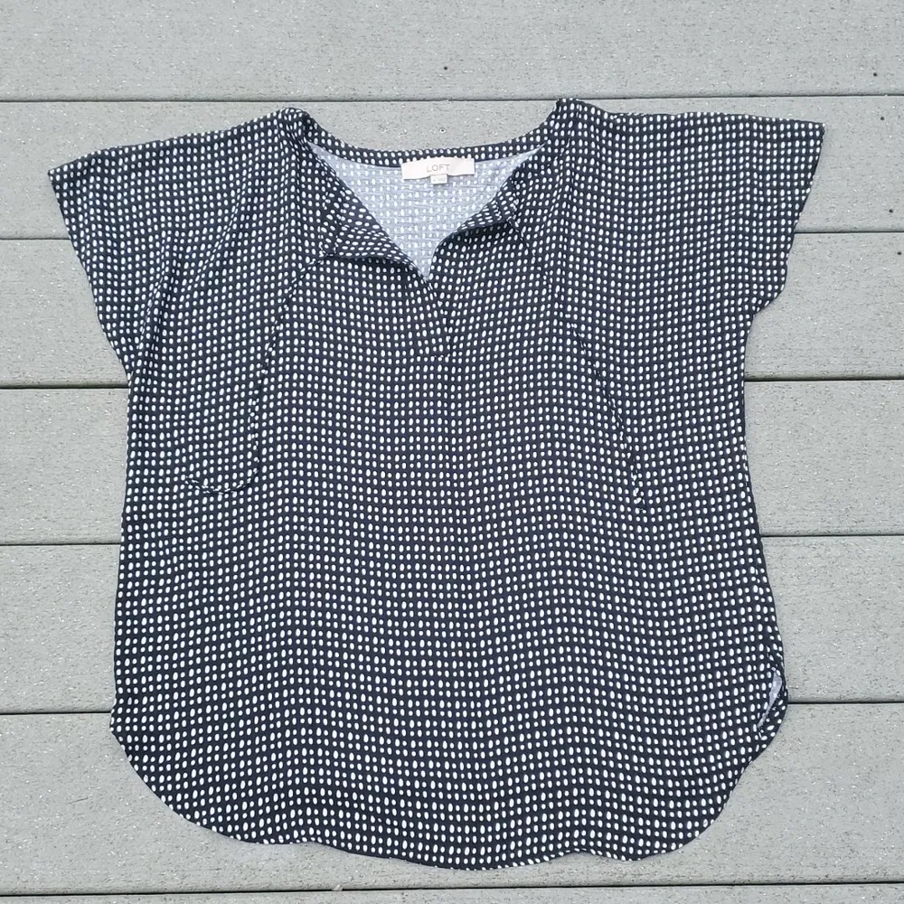 Loft Polka Dot V-Neck Mixed Media Short Sleeve Blouse - Image 8