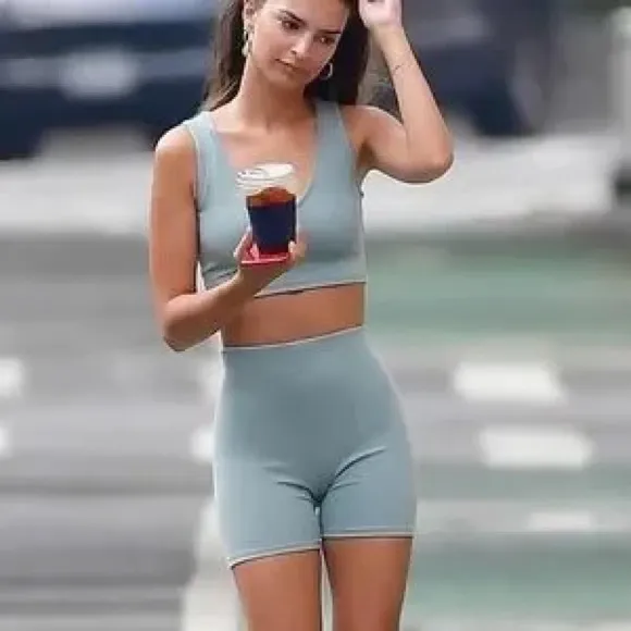 Inamorata Crop Tank Top V Neck S Sage Green Ribbed - Image 6