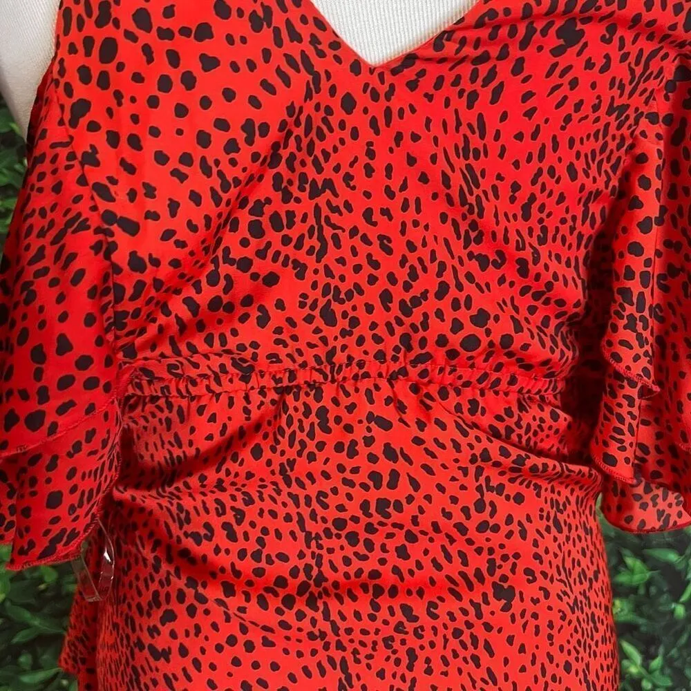 River Island red ruffled animal print cold shoulder midi dress 10 - Image 14