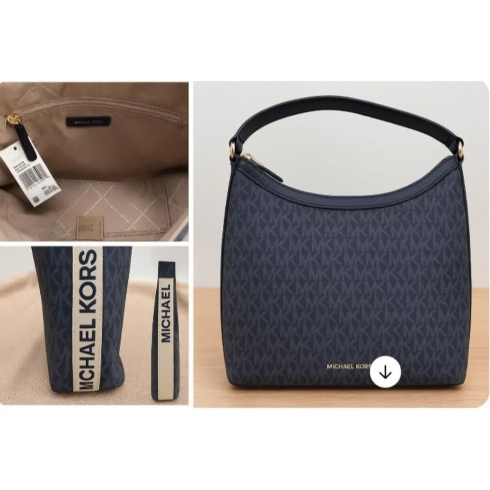 Michael Kors Jet Set Large Tote Bag Navy Blue MK Logo Shoulder Purse NWT - Image 4