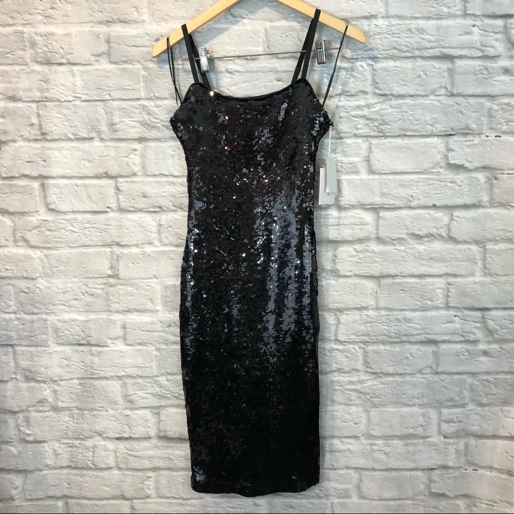 NWT Good American Size 1 (S) Black Sequin Fitted Bodycon Party Dress - Image 5