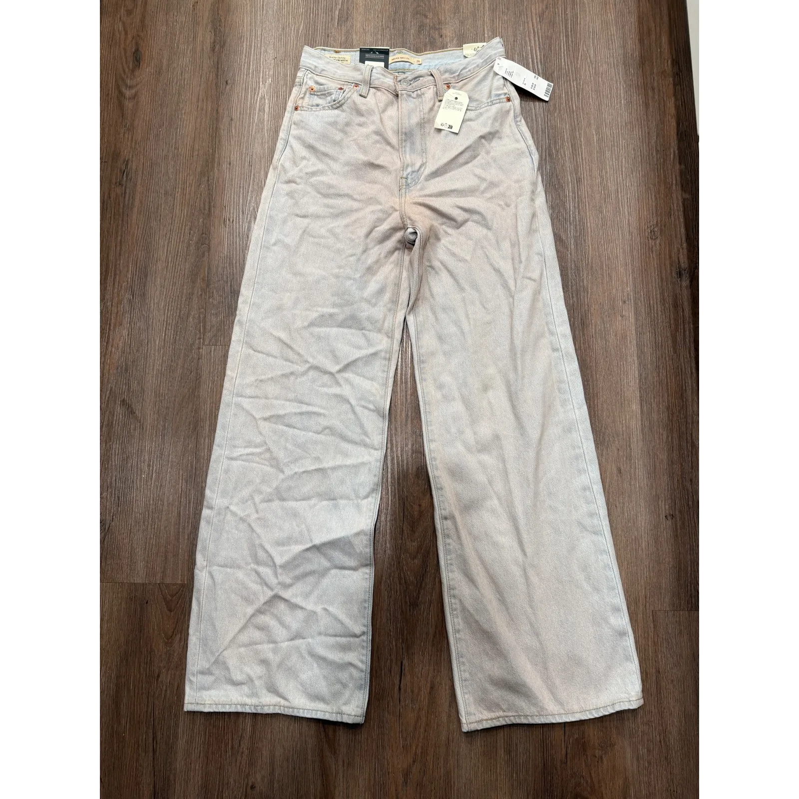 LEVIS PREMIUM RIB CAGE WIDE LEG Light Wash Denim Jeans Womens Size 26 - Image 2