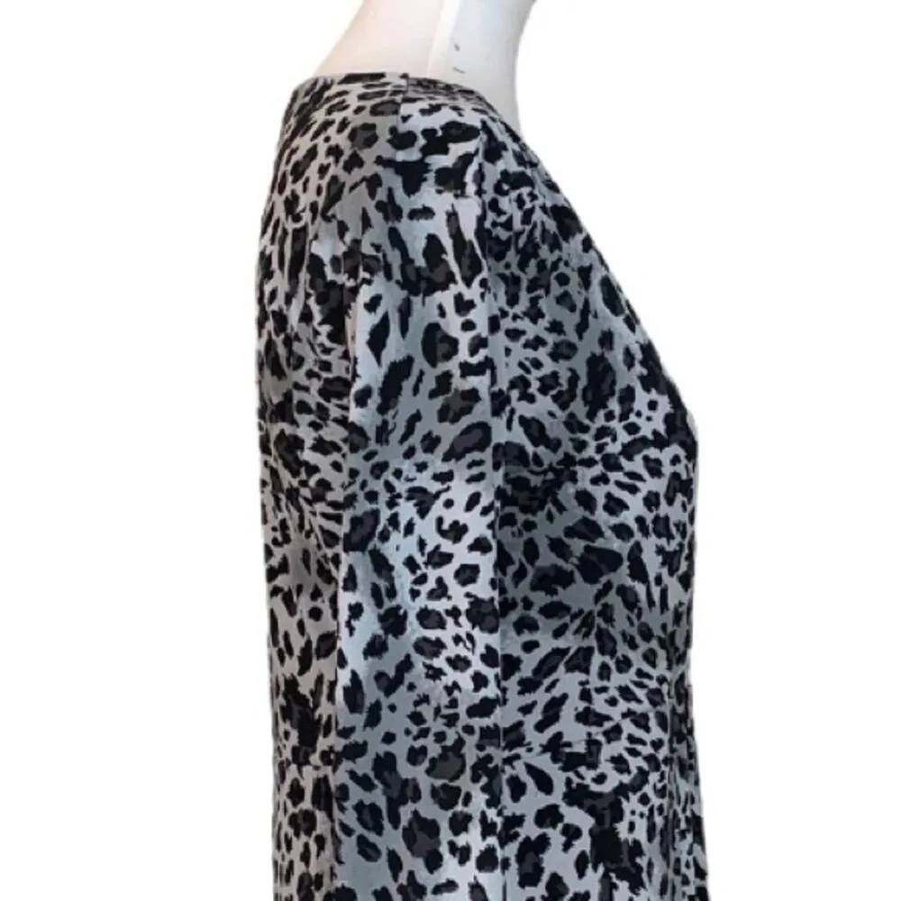 Ellen Tracy Women's Faux Wrap Dress Jersey Black Snow Leopard Size Medium M - Image 7