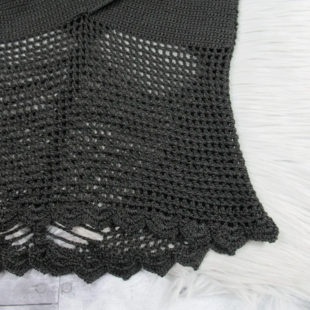 Crochet Tank Top Open Knit Black Cami Sheer Cut - Image 8