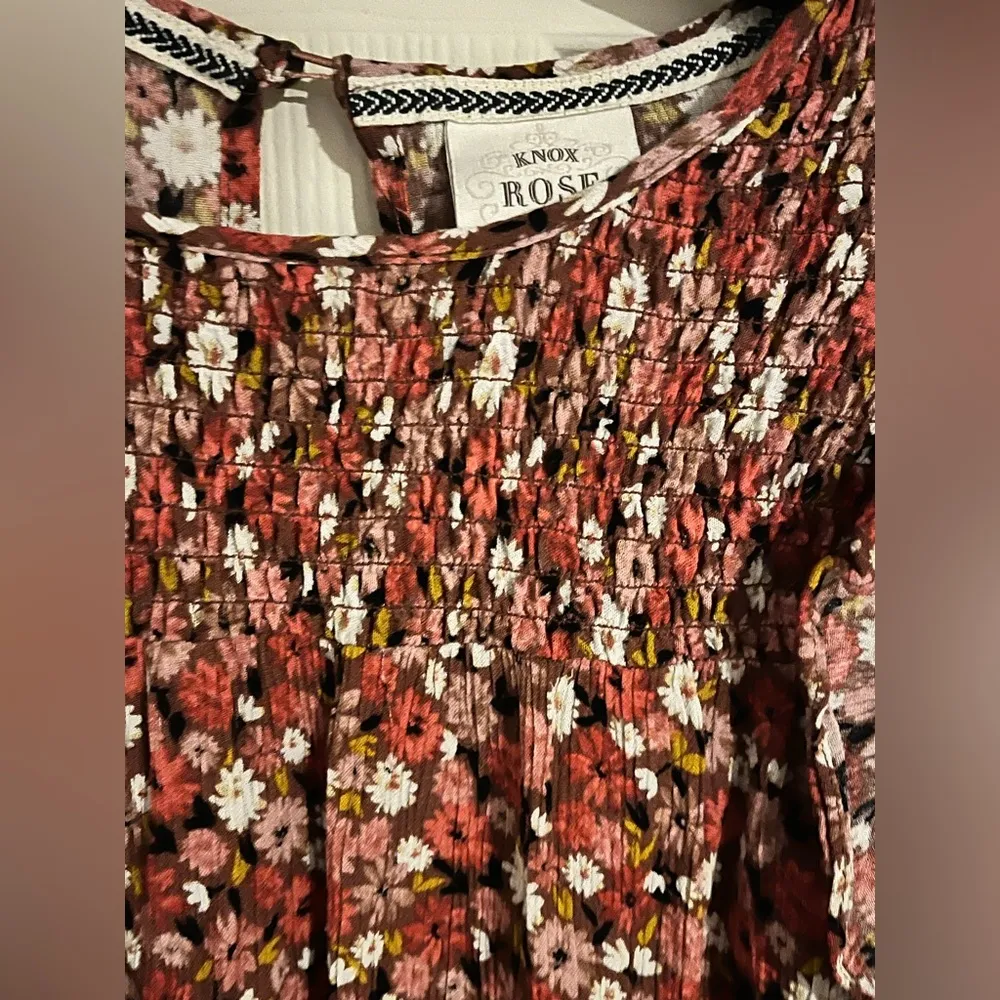 Womens Blouse, Boho Long Sleeve Pink Black Floral Peasant Size Small - Image 3