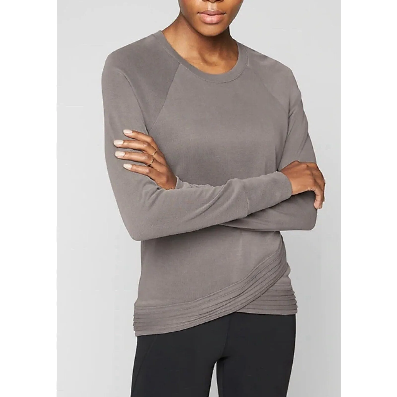 Athleta Serenity Criss Cross Pullover Sweatshirt Size Small‎ Gray Lounge Comfort - Image 2