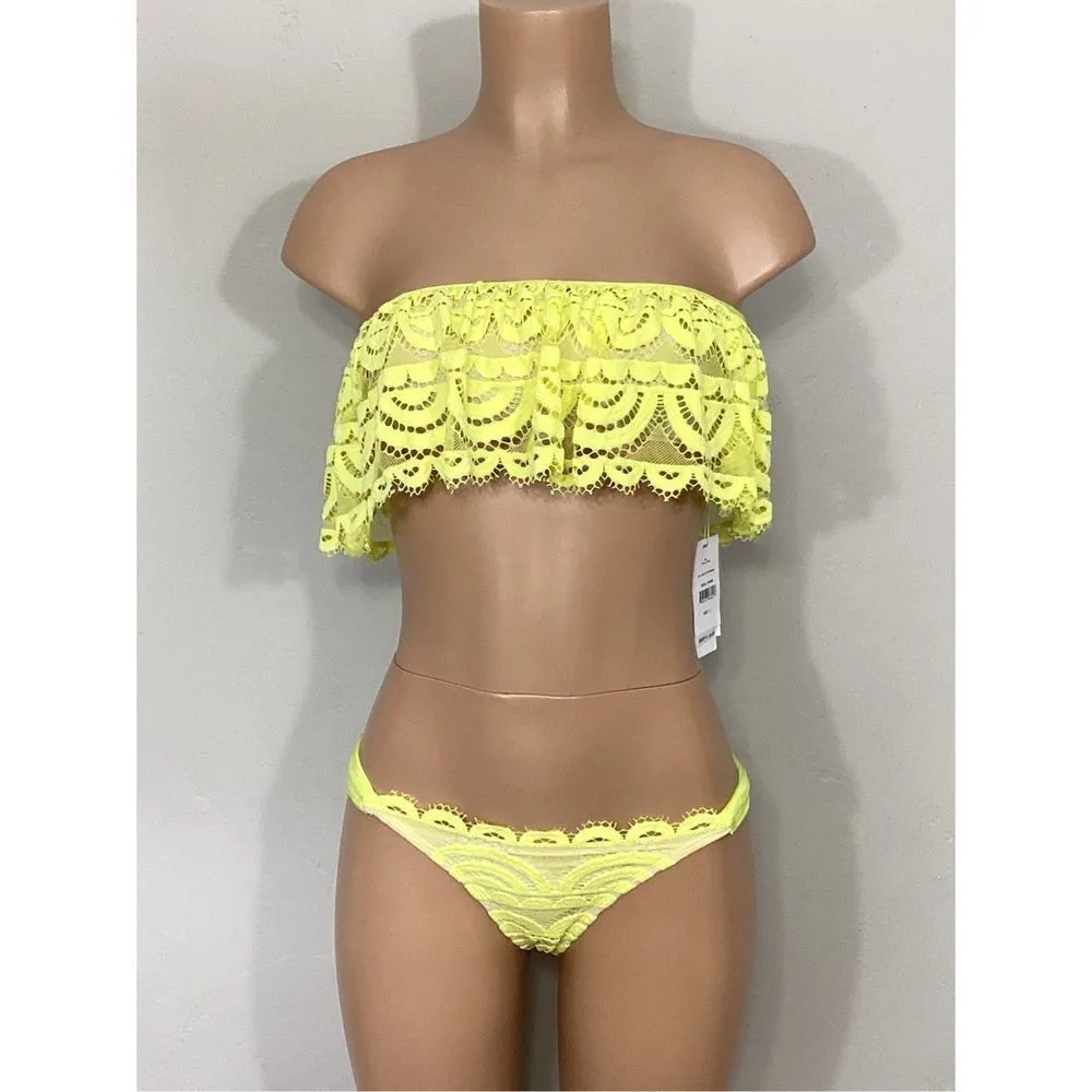New. Pilyq yellow/green lace teeny bikini set. Large. Retail $168 - Image 3