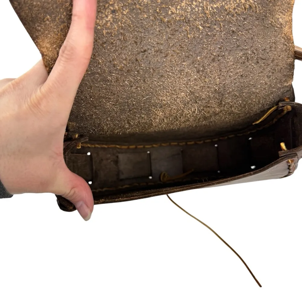 Vintage Floral Butterfly Tooled Thick Leather Braided Shoulder Bag Brown Hippie - Image 16