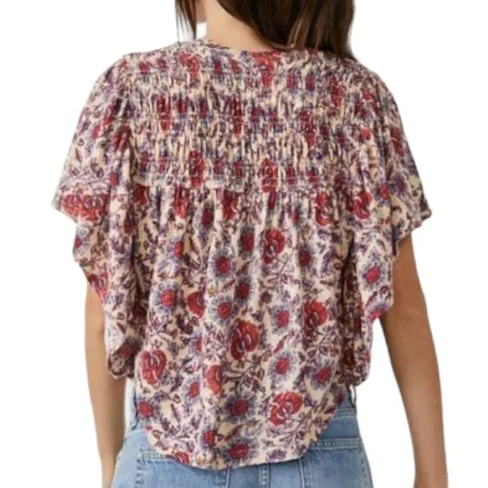 Free People Printed Ruffled Ruched Floral Crop Top Blouse Size Med NWT #1064-OAK - Image 2