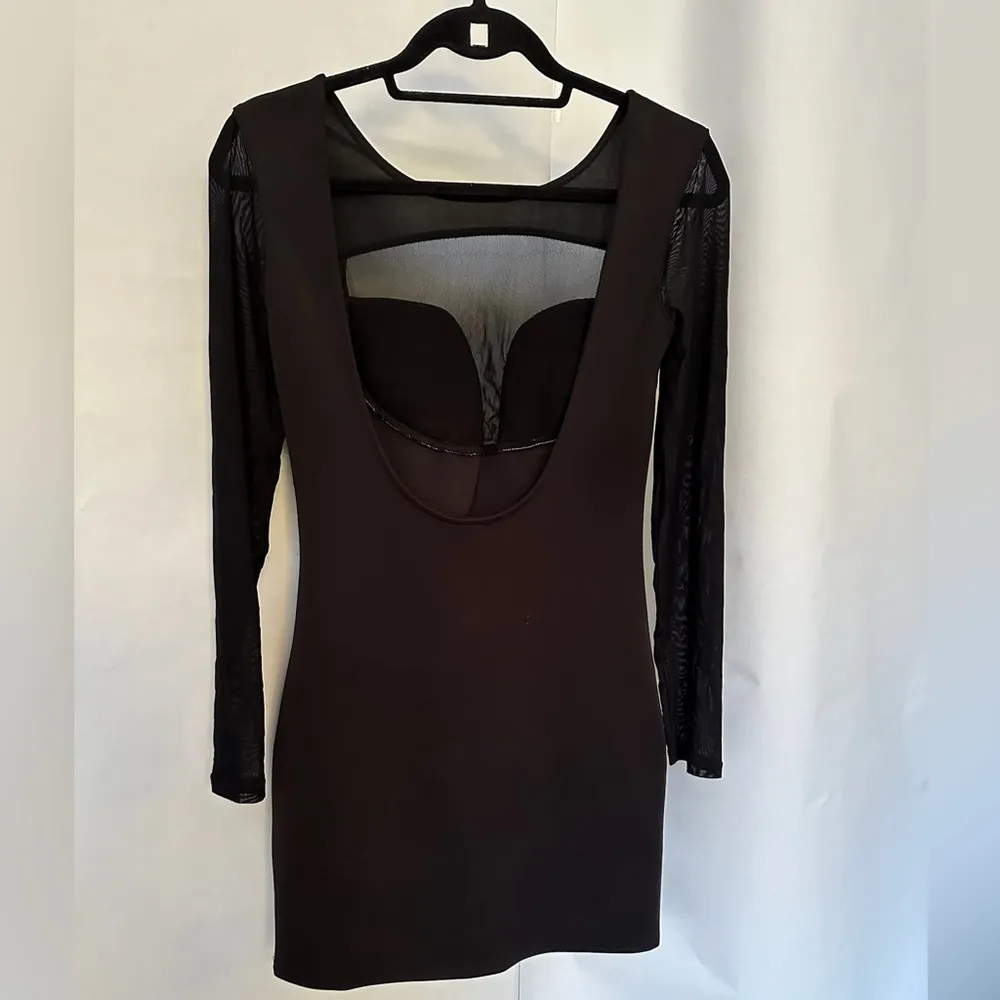 Black Dress Mesh Front Long Sleeve Bodycon Futuristic Size Medium - Image 7