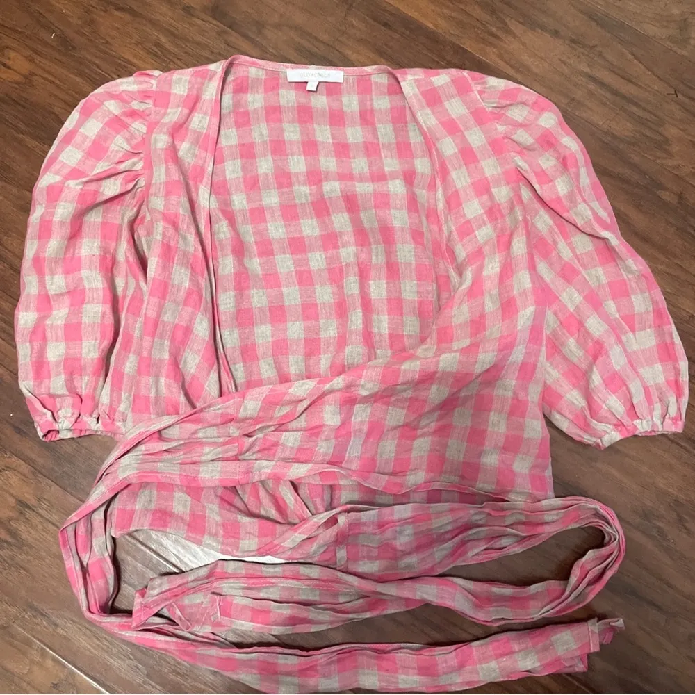 💙💖 Olivaceous Pink Gingham Wrap Blouse - Image 3