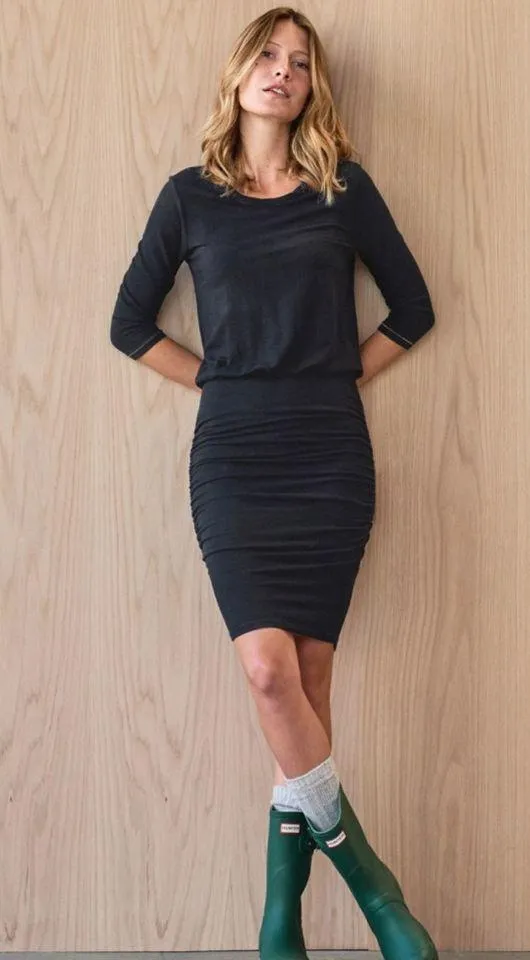 Sundry Women's Ruched Blouson Dress in Black Gold Thread Detail Size 2 Medium - Image 13