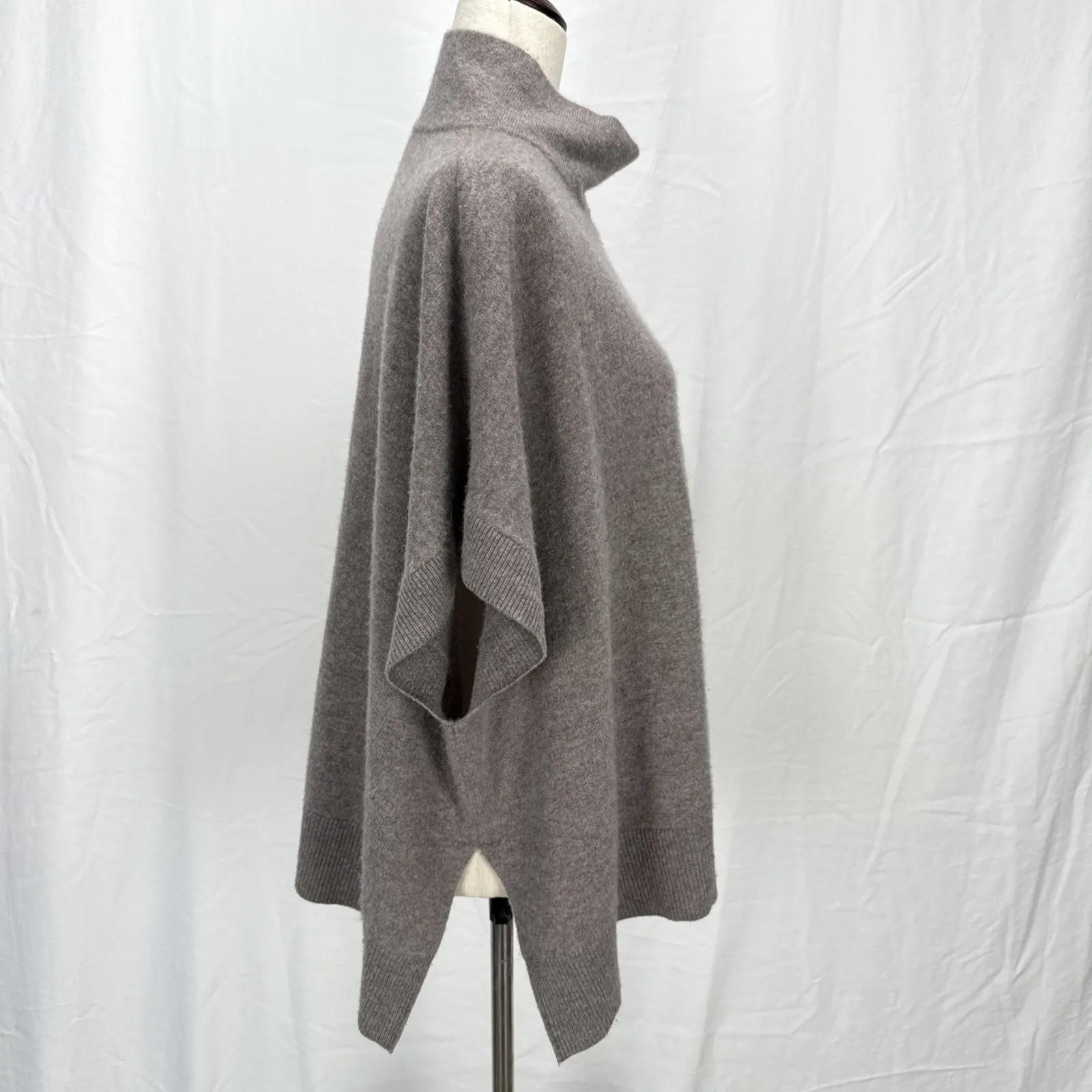 Kinross Cashmere Easy Popover Sweater One Size Dolman Sleeve Mock Neck Taupe Brown - Image 5