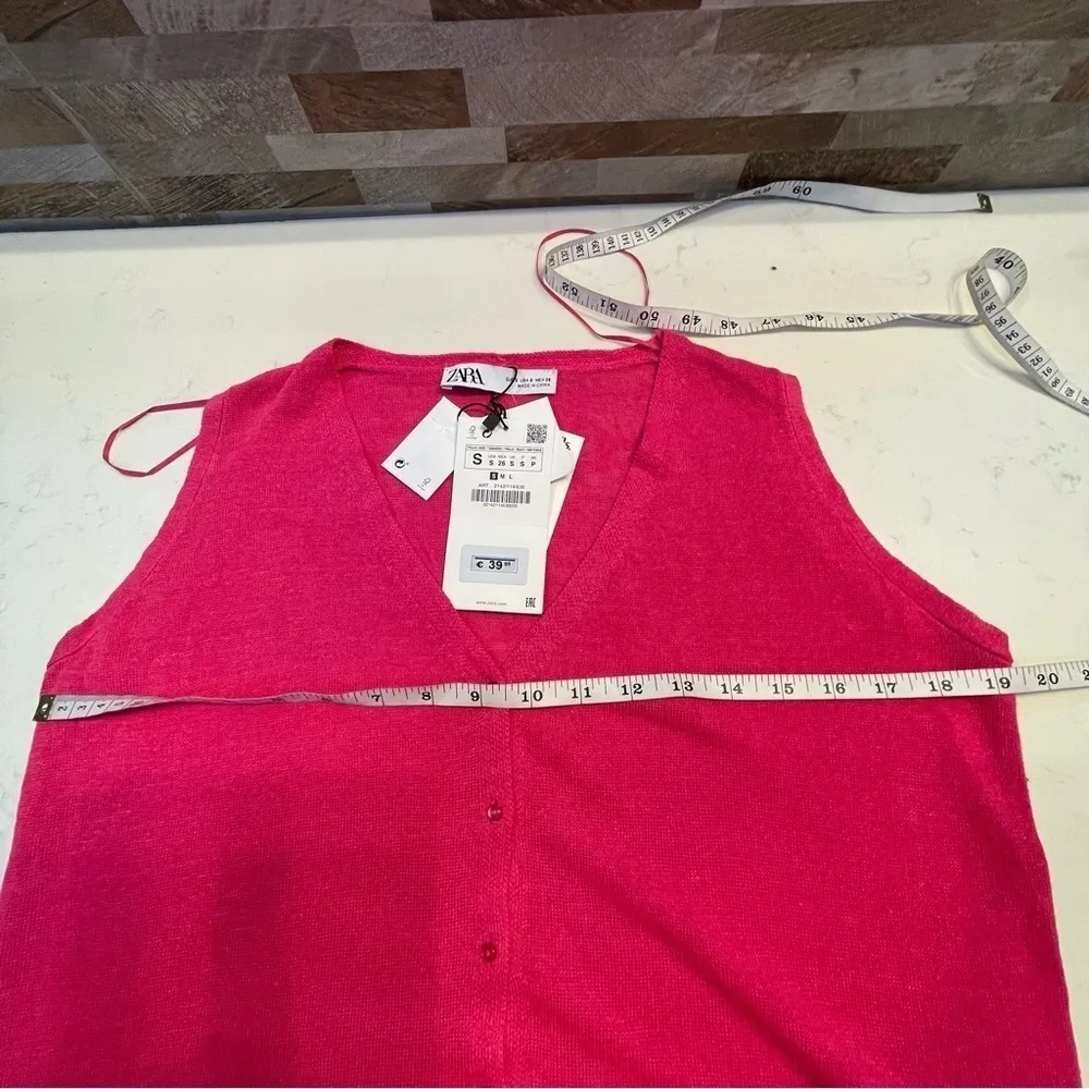 ZARA LINEN KNIT WAISTCOAT TUNIC VEST BUTTONED CARDIGAN SLEEVELESS SZ S OVERSIZED - Image 13