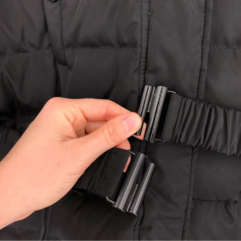 JONES NEW YORK Belted Puffer Jacket Faux Fir Trim Black M - Image 5