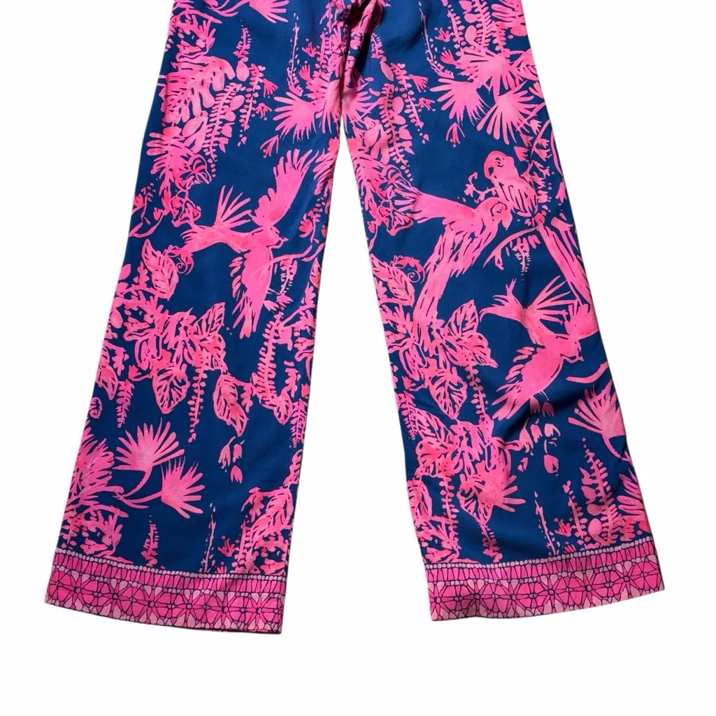 Lilly Pulitzer Blue and Pink Tropical Seaside Beach Straight Leg Pants US XS - Image 7