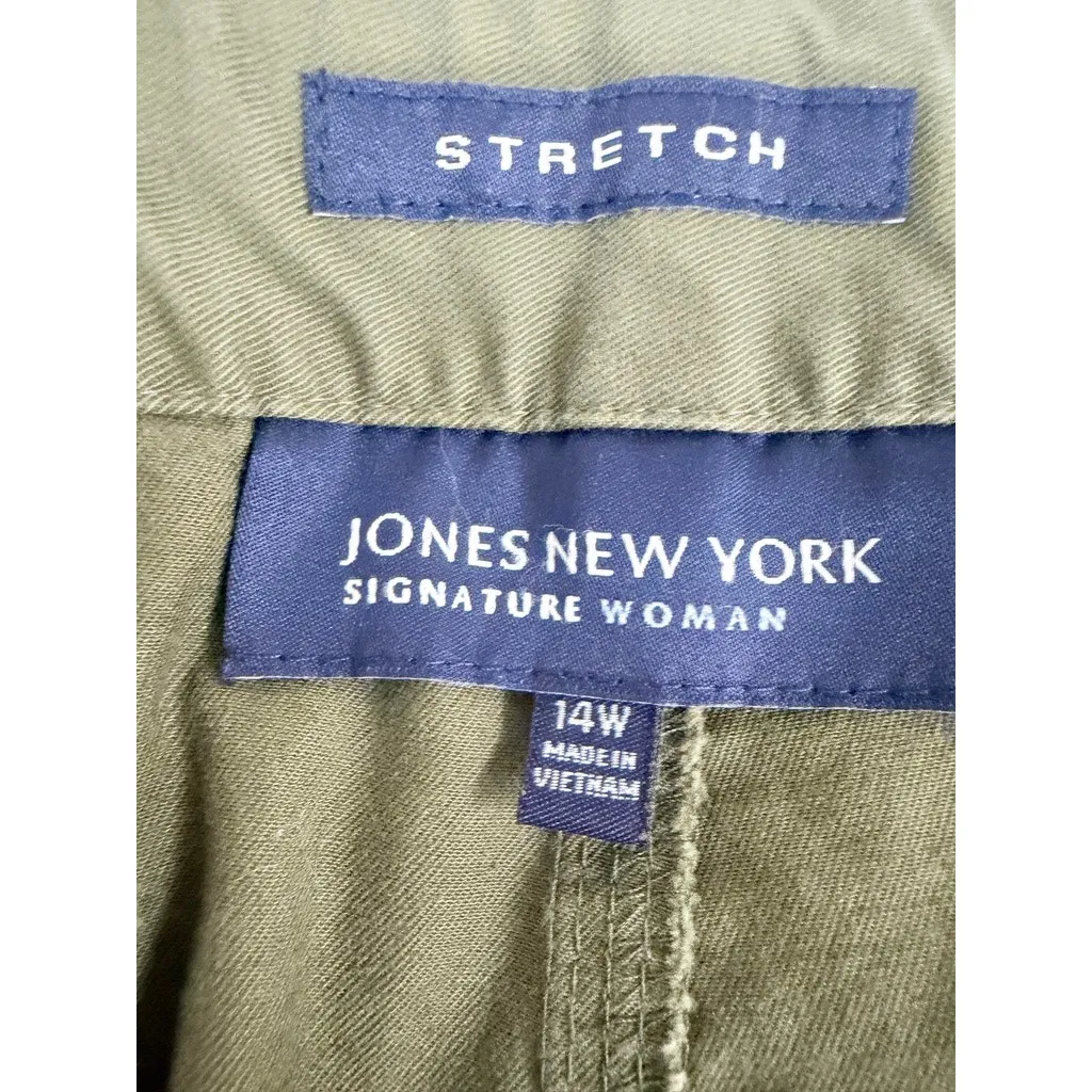 Jones New York Signature Woman Olive Green Stretch Cargo Pants Zip Ankle 14W - Image 4