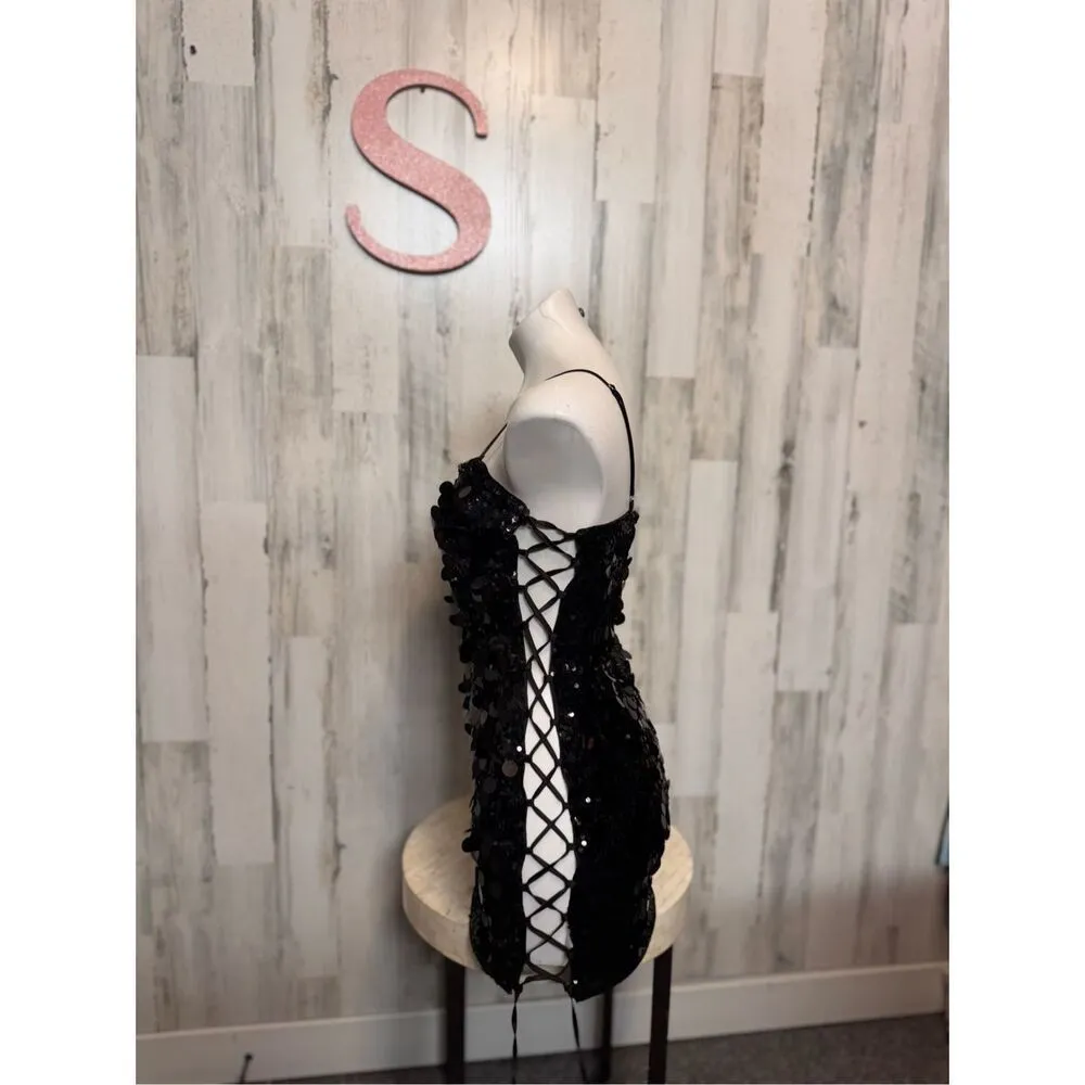 Akira black sequin mini dress size small - Image 2