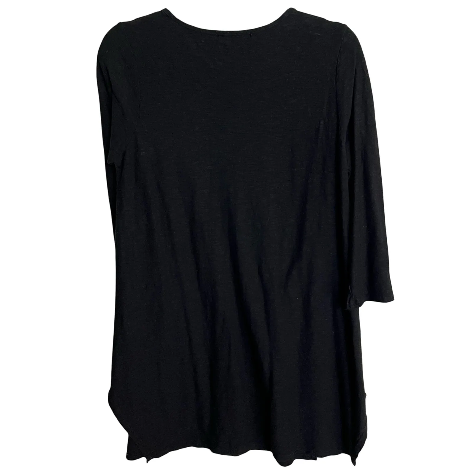 Cut Loose Shirt Black Crew Neck Tunic 3/4 Sleeve Slub Cotton Linen Blend Medium - Image 2
