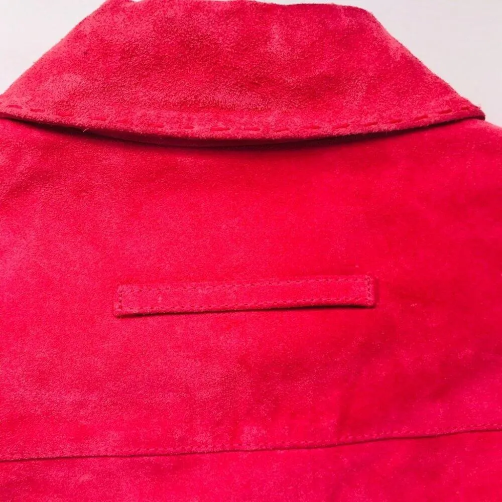 Elie Tahari Pink Suede & Silk Cropped Jacket XS Top Stitch Snap Closure Bold - Image 9