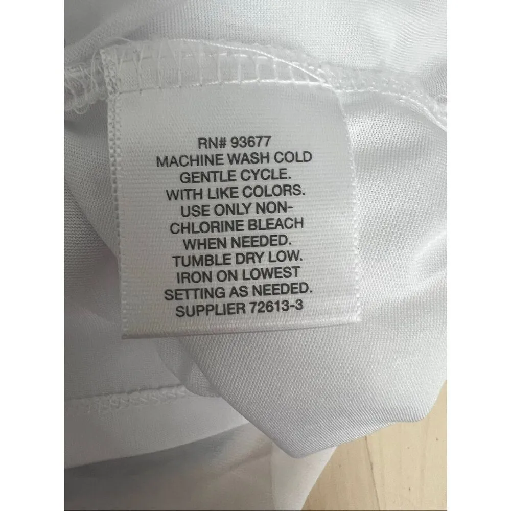 Liz Claiborne Women Silky White Ruffle Sheer Lined Blouse Size M Short Sleeve - Image 8