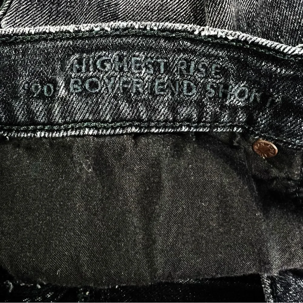 American Eagle Black Distressed Highest Rise 90s Boyfriend Jean Shorts Size 10 - Image 7