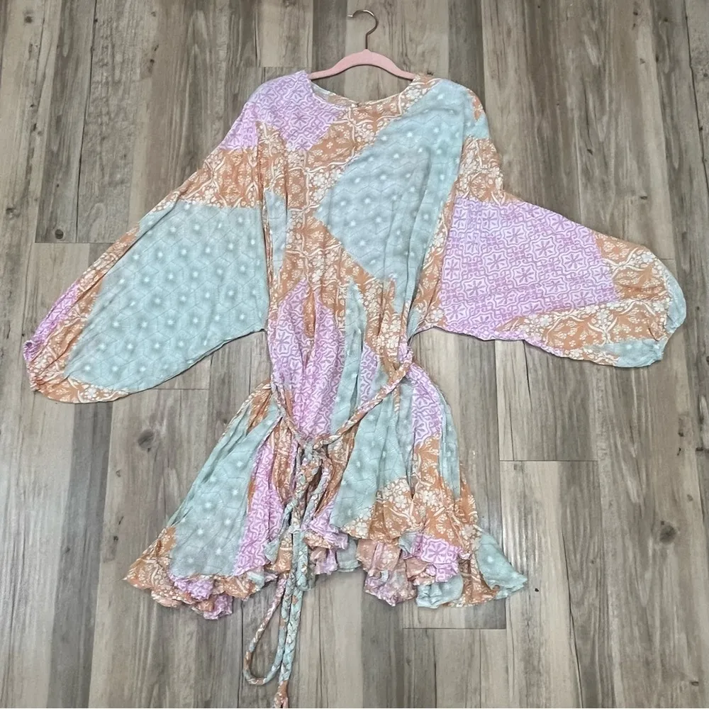 the impeccable pig boutique boho dress pink green with belt tie size Medium - Image 3