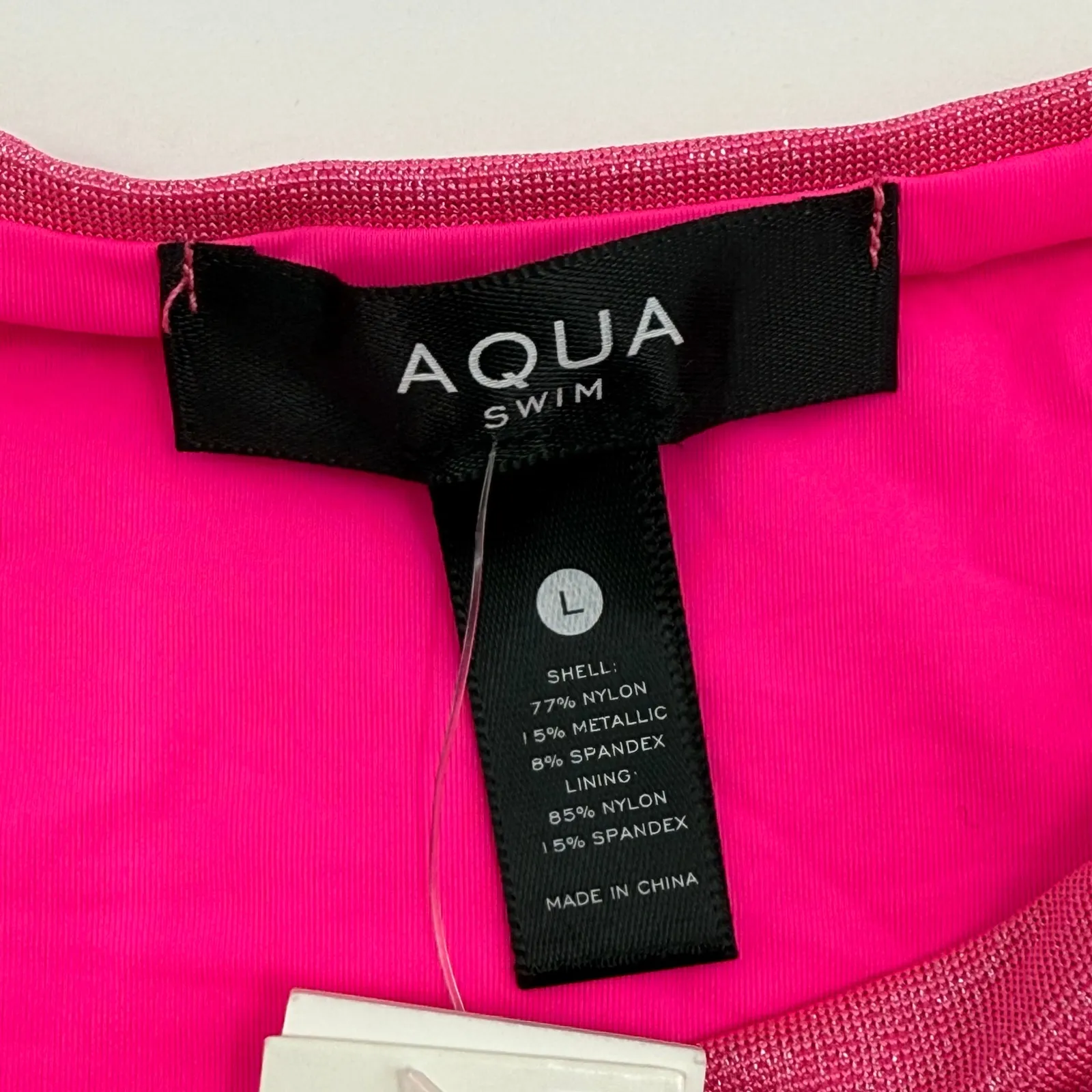 AQUA Bikini Bottoms Size Large Pop Pink NWT Lurex Shimmer Swim Bloomingdales - Image 4