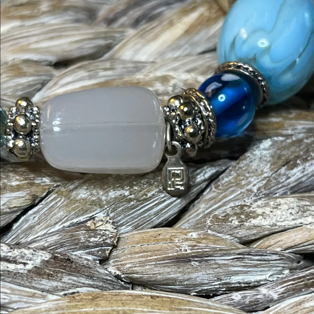 Pierre Cardin Beaded Stretch Bracelet with Blue and Gray Accents - Image 2