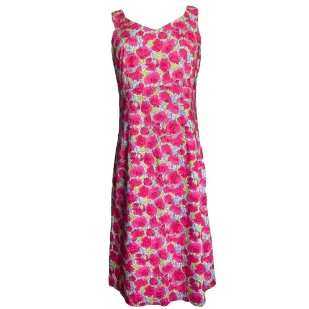 Garnet Hill Petite 10 Rose Floral Sleeveless Dress Sheath A-Line - Image 2