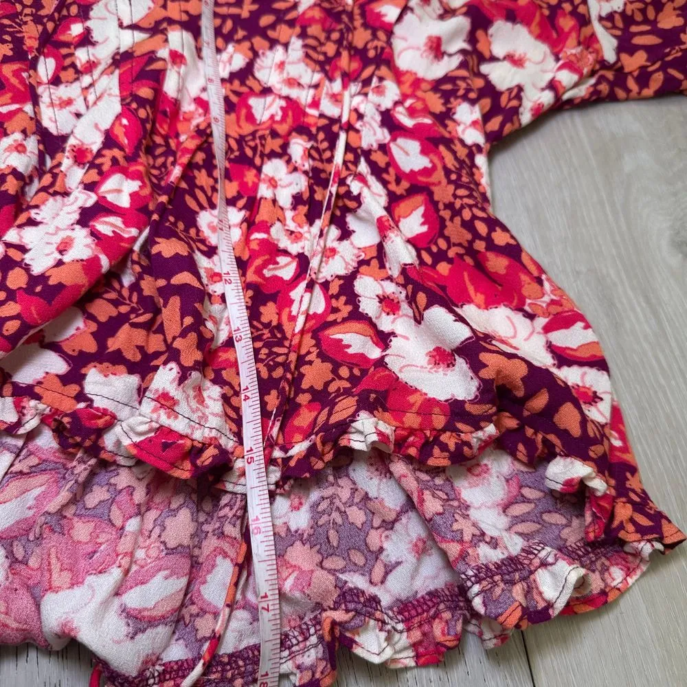 Free People Sweet Memories blouse fruit punch combo boho‎ floral ruffle size s - Image 13