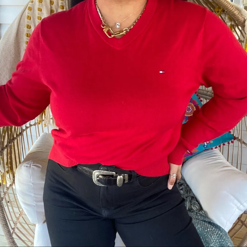 Vintage Style Boho Tommy Hilfiger V Neck Sweater - Image 2