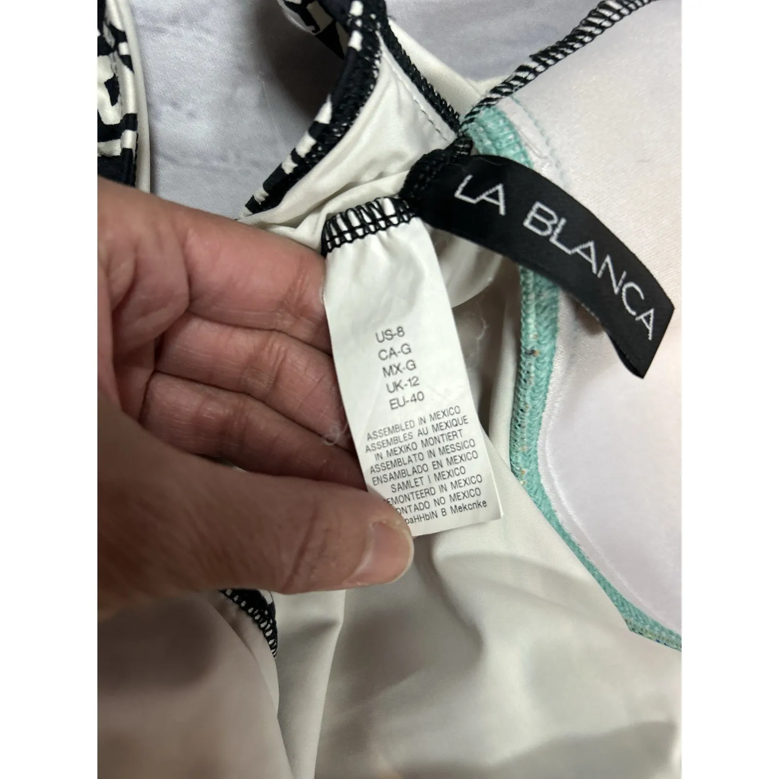 La Blanca Size 8 One Piece Swimsuit Black White Boho Geometric Halter Back - Image 8