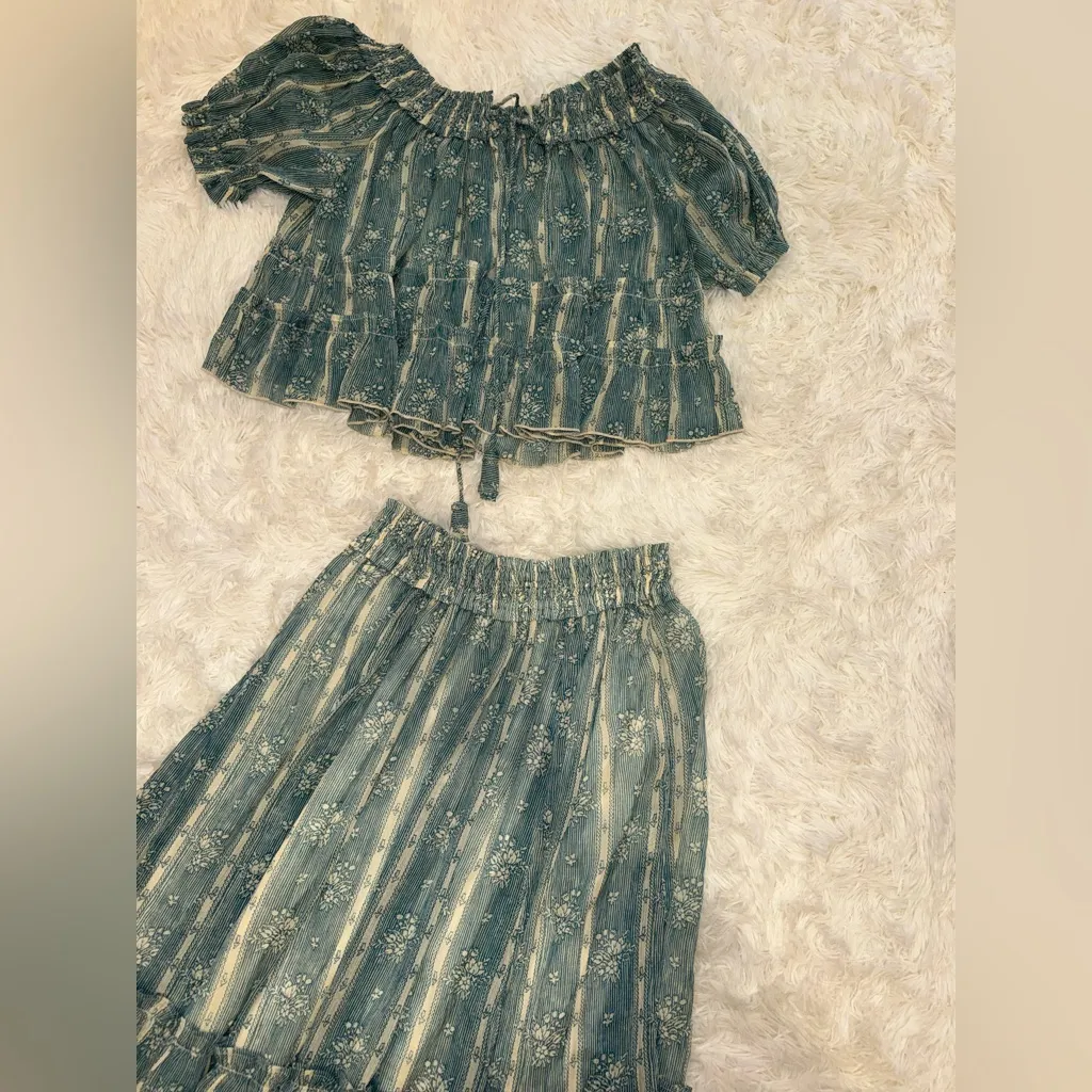 NEW Free People Morning Mist Short Sleeve Top & Maxi Skirt Set sz S - Image 5