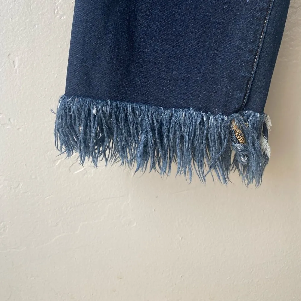 Frame Denim Le High Straight Fringe Hem Jeans in Pine Knoll Dark Wash - Image 11
