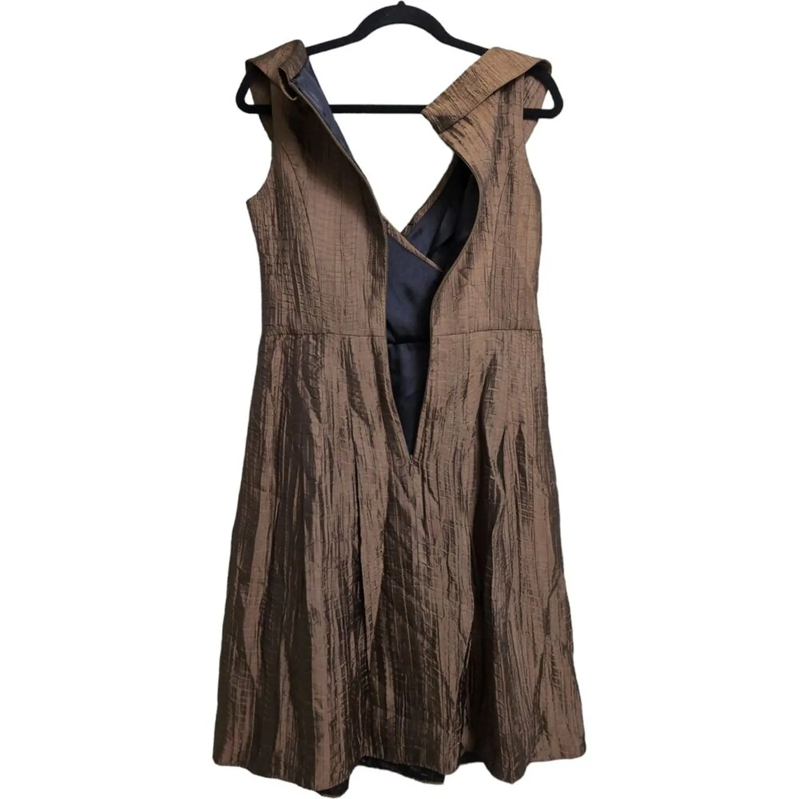 Kay Unger New York Bronze Sleeveless Midi A Line Dress Textured Fabric Size 6 - Image 6