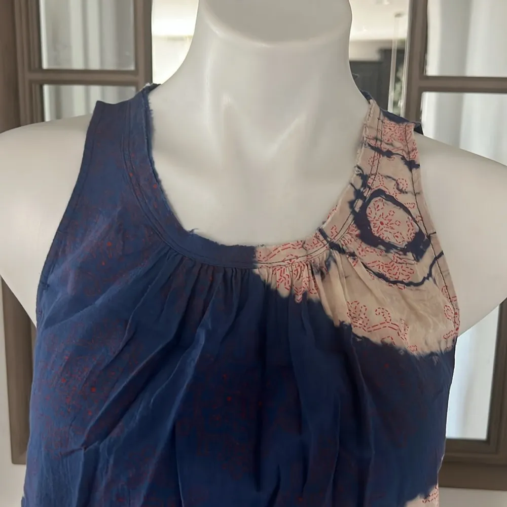 Raquel Allegra Voile Block Print Shirred Sleeveless Top, Blue/Red Size 0 $132.50 - Image 9