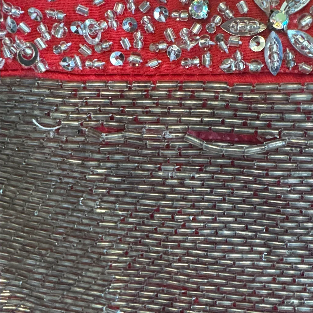 Wow prom&pageant Strapless Red and Gold ,silver Dress Size 10 - Image 4