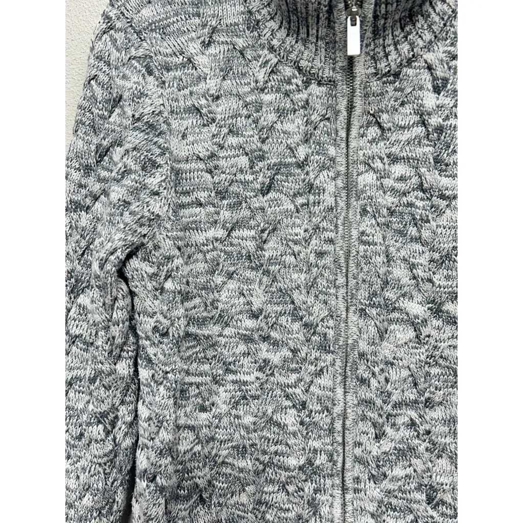 Lands End Drifter Sweater Jacket Womens Large 10-12 Grey Cable Knit Full Zip - Image 3