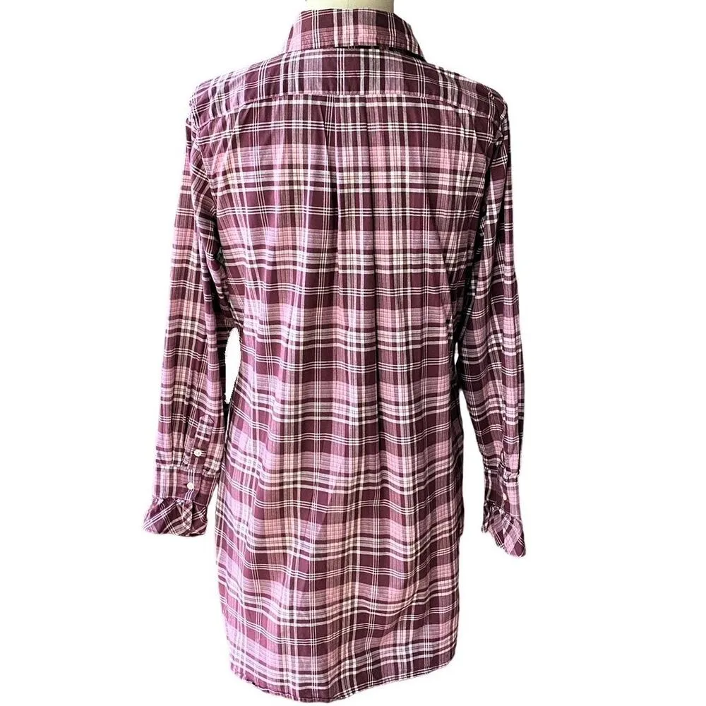 RALPH LAUREN Burgundy Plaid Cotton L/S Ruffle Shirt Mini Dress ~ Womens S / M - Image 2