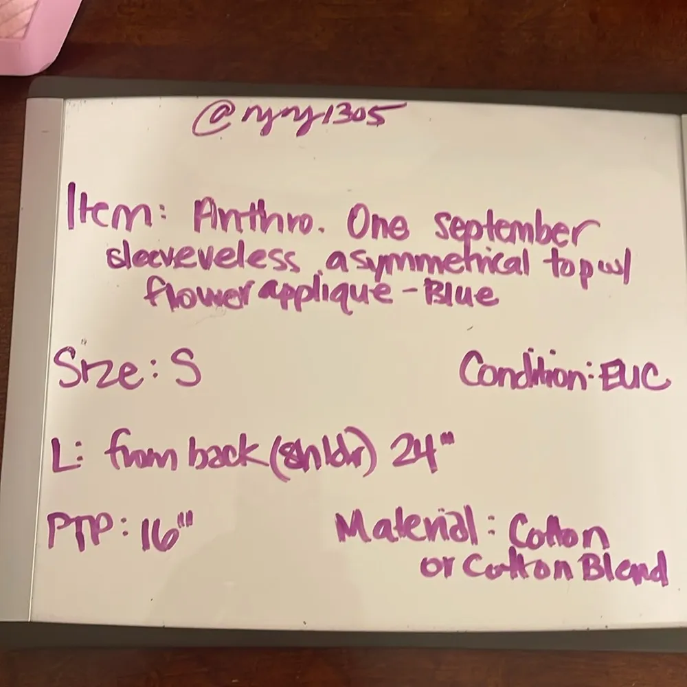 Anthropologie One September Blue Sleeveless Top Asymmetrical Floral Appliqué  S - Image 10