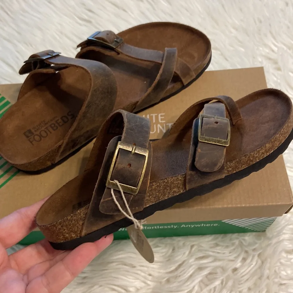 Footbeds Sandals size 6 brand new with box genuine leather brown color - Image 2