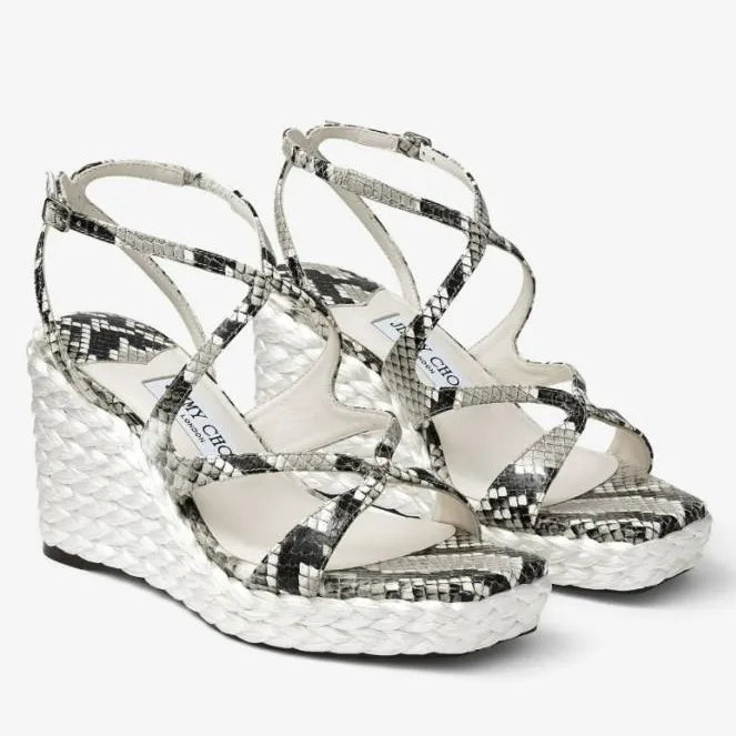 Jimmy Choo Ayla 110 Snakeskin Leather Raffia Strappy Platform Wedge Sandals 39 - Image 2
