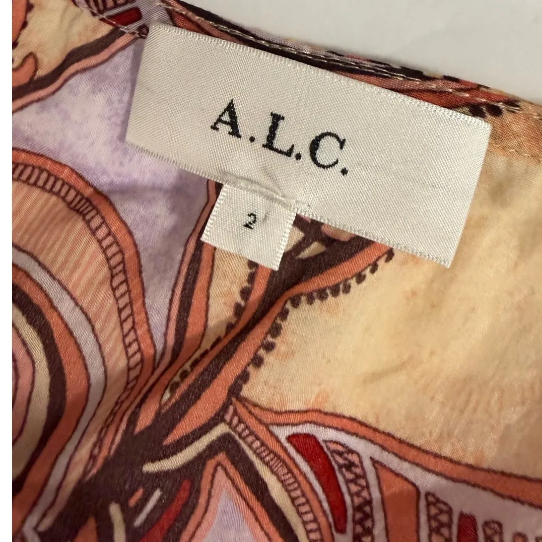 A.L.C. Mini Dress Luna Smocked Peach Multicolor Fit and Flare 100% cotton size 2 - Image 4