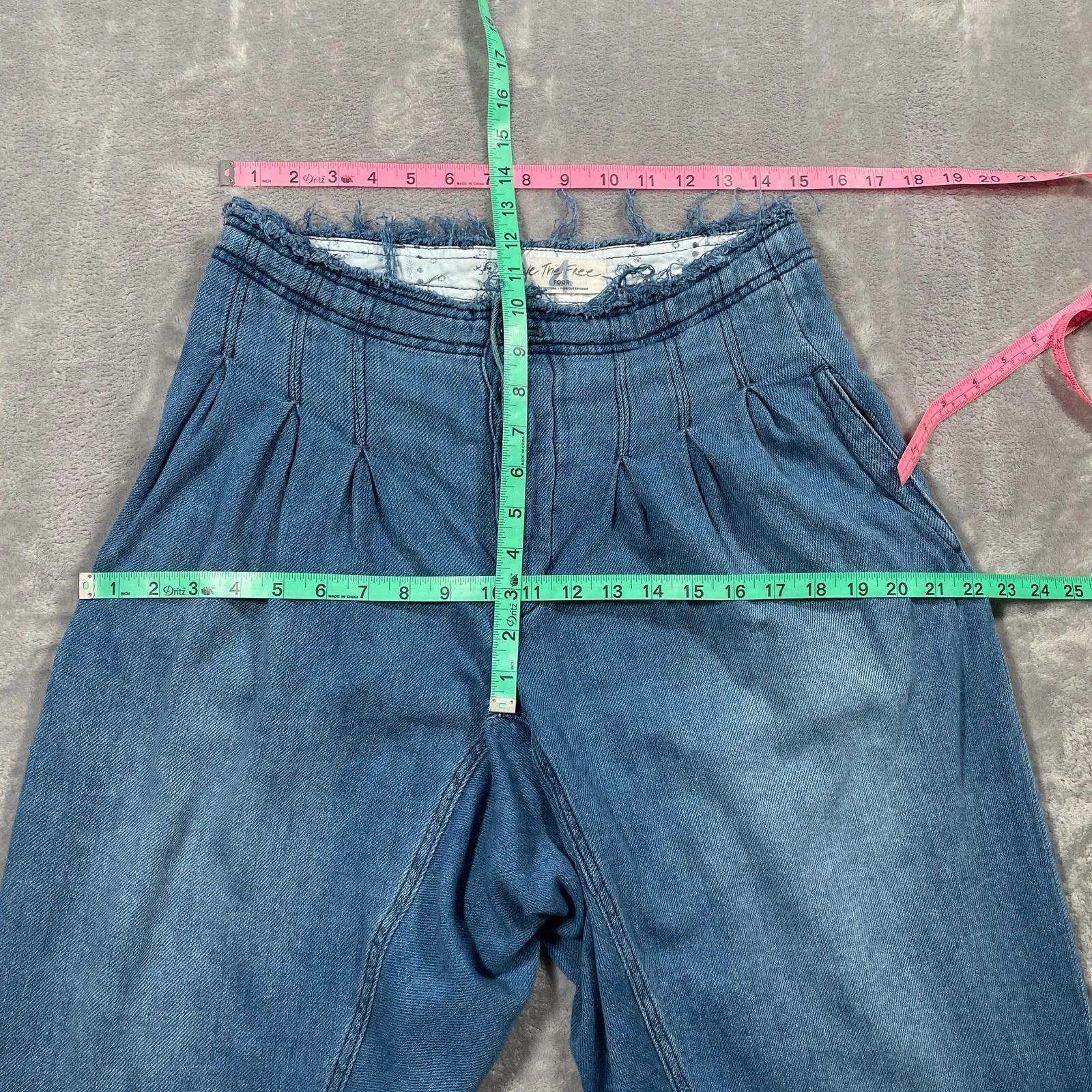 We The Free People Pants 4 Blue Mover & Shaker Denim Harem Loose Pleated Boho - Image 6