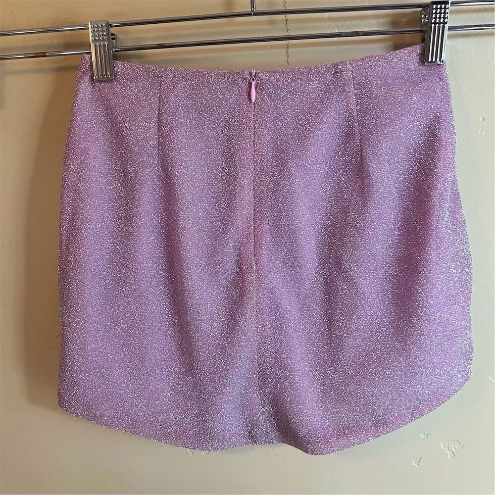 NWT Revolve x SNDYS Women's Pink‎ Shimmer Asymmetric Skirt Size Small Cocktail - Image 4