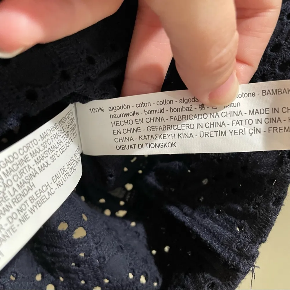 Zara Eyelet Lace Up Short Sleeve Crop Top Navy Blue Size Small - Image 9